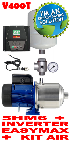 Kit autoclave silenzioso per casa fino a sei piani (max 8 appartamenti) completo di elettropompa Lowara 5HM6 - raccordi - Kit Air - Kit aspirazione e Inverter murale EASYMAX TT